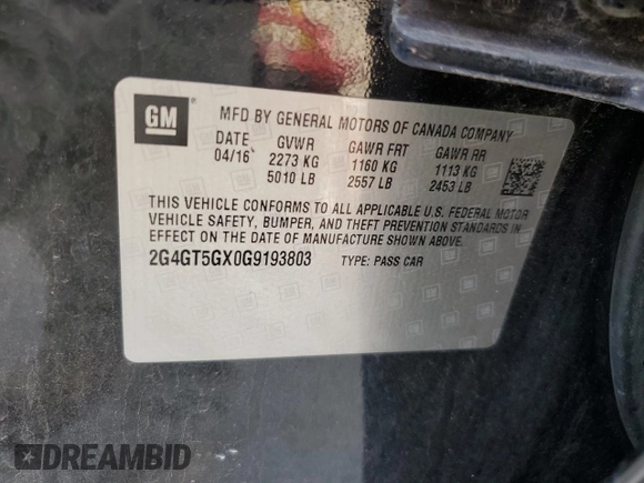 2016 Buick Regal Premium II with VIN 2G4GT5GX0G9193803, listed as a Copart auction lot 60641235 with 69,500 mi miles and Salvage title. Bid and sale history available at DreamBid. Image 12.