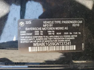 2016 BMW 3 Series 320i with VIN WBA8E1G59GNT37241, listed as a Copart auction lot 49729135 with 84,305 mi miles and Salvage Title. Bid and sale history available at DreamBid. Image 14.