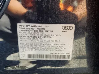 2015 Audi Q3 Prestige with VIN WA1GFCFS3FR004159, listed as a Copart auction lot 59004365 with 114,389 mi miles and Salvage title. Bid and sale history available at DreamBid. Image 14.
