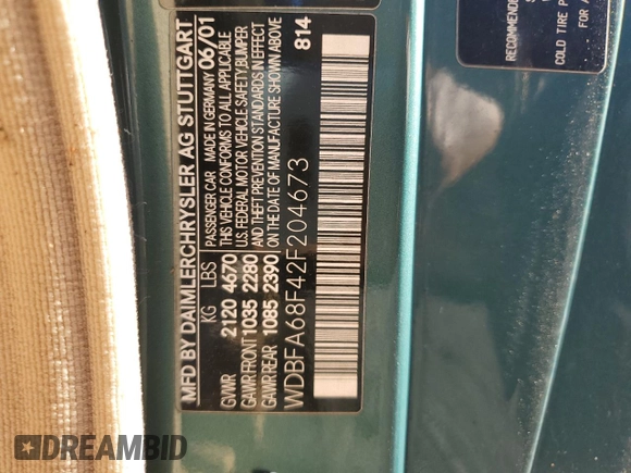 2002 Mercedes-Benz SL-Class with VIN WDBFA68F42F204673, listed as a Copart auction lot 79391964 with 0 mi miles and Salvage Title. Bid and sale history available at carsss.com. Image 12.