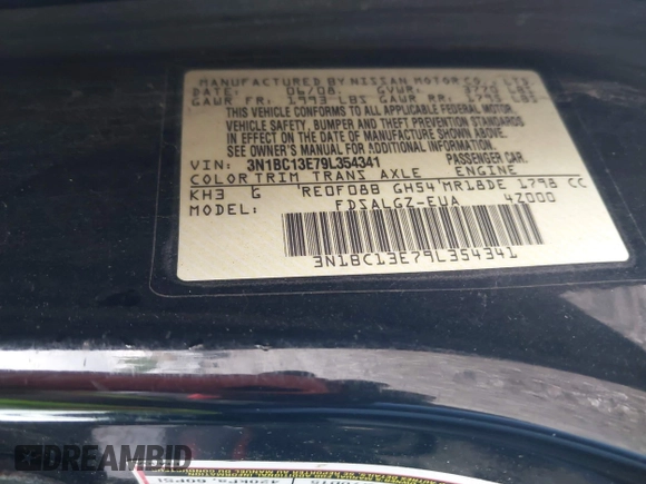 2009 Nissan Versa 1.8 S with VIN 3N1BC13E79L354341, listed as a IAAI auction lot 42079896 with 118,797 mi miles. Bid and sale history available at carsss.com. Image 9.