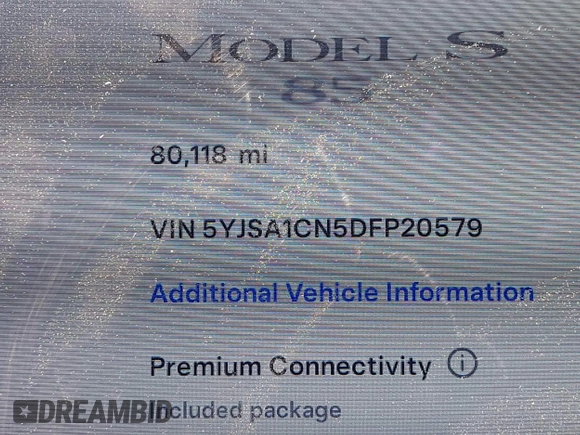 2013 Tesla Model S z VIN 5YJSA1CN5DFP20579, wystawiony jako IAAI lot #41983339 z przebiegiem 80 118 mil mil oraz . Historia ofert i sprzedaży dostępna na DreamBid. Obrazek 16.
