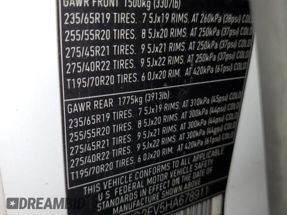 2017 Land Rover Range Rover Sport SE with VIN SALWG2FV5HA678911, listed as a Copart auction lot 43448845 with 98,550 mi miles and Non repairable. Bid and sale history available at DreamBid. Image 14.