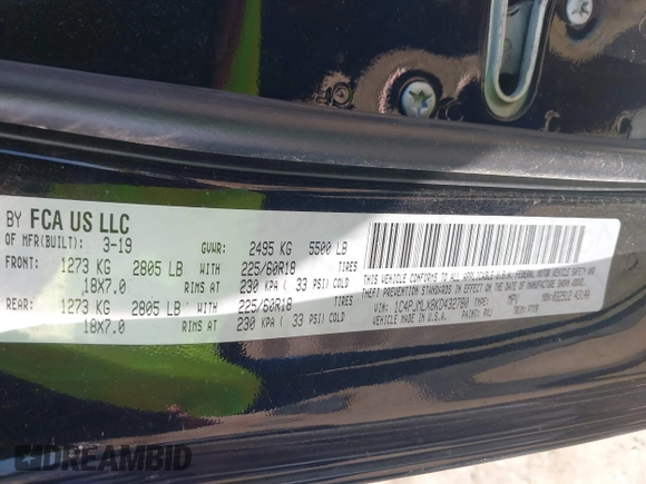 2019 Jeep Cherokee Latitude Plus with VIN 1C4PJMLX8KD432780, listed as a IAAI auction lot 42384043 with 98,099 mi miles and . Bid and sale history available at DreamBid. Image 9.