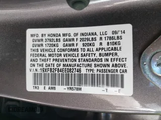 2014 Honda Civic Sedan EX with VIN 19XFB2F84EE082746, listed as a IAAI auction lot 41861197 with 117,332 mi miles. Bid and sale history available at carsss.com. Image 9.