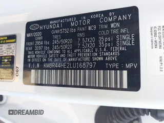 2020 Hyundai Palisade SEL z VIN KM8R44HE2LU168797, wystawiony jako IAAI lot #41871394 z przebiegiem 69 819 mil mil oraz . Historia ofert i sprzedaży dostępna na DreamBid. Obrazek 9.