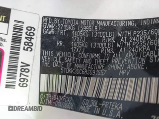 2011 Toyota Sienna LE AAS with VIN 5TDKK3DC6BS091557, listed as a IAAI auction lot 42170157 with 398,019 mi miles and . Bid and sale history available at DreamBid. Image 9.