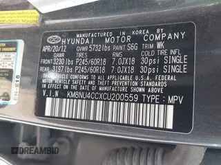 2012 Hyundai Veracruz Limited with VIN KM8NU4CCXCU200559, listed as a IAAI auction lot 42095944 with 321,754 mi miles and . Bid and sale history available at DreamBid. Image 9.