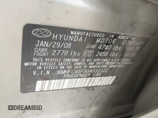 2008 Hyundai Azera Limited with VIN KMHFC46F98A332122, listed as a IAAI auction lot 42039825 with 376,625 mi miles and . Bid and sale history available at DreamBid. Image 9.