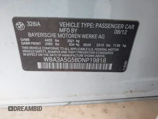 2013 BMW 3 Series 328i с VIN WBA3A5G58DNP19818, выставлен на аукционе IAAI как лот 42315026 с пробегом 133 510 миль миль и . История ставок и продаж доступна на DreamBid. Изображение 9.