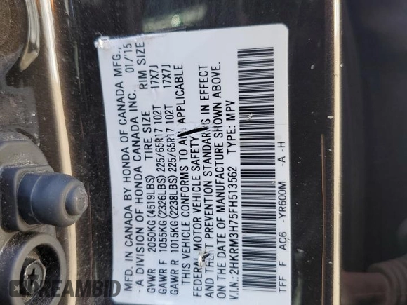 2015 Honda CR-V EX-L with VIN 2HKRM3H75FH513562, listed as a Copart auction lot 50809635 with 156,942 mi miles and Salvage Title. Bid and sale history available at carsss.com. Image 15.