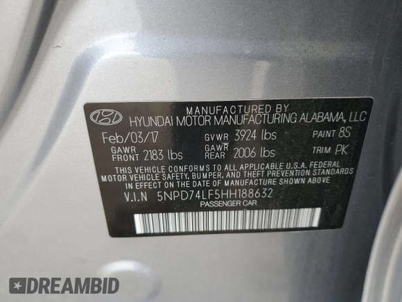 2017 Hyundai Elantra SE with VIN 5NPD74LF5HH188632, listed as a Copart auction lot 53963525 with 127,024 mi miles and Salvage Title. Bid and sale history available at DreamBid. Image 13.