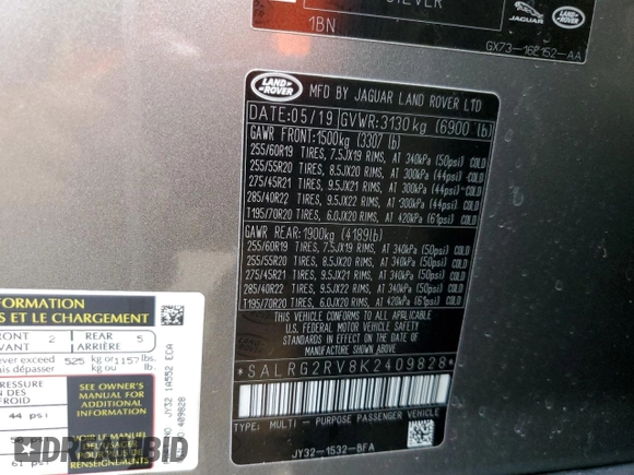 2019 Land Rover Discovery SE with VIN SALRG2RV8K2409828, listed as a Copart auction lot 73561574 with 47,374 mi miles and Salvage Title. Bid and sale history available at DreamBid. Image 13.