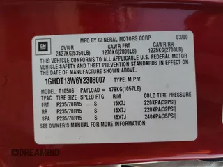 2000 Oldsmobile Bravada z VIN 1GHDT13W6Y2308007, wystawiony jako Copart lot #63862394 z przebiegiem 142 617 mil mil oraz Szkody całkowita. Historia ofert i sprzedaży dostępna na DreamBid. Obrazek 13.