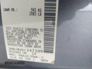 2020 Nissan Altima 2.5 S with VIN 1N4BL4BV4LC247109, listed as a IAAI auction lot 42085352 with 99,016 mi miles. Bid and sale history available at carsss.com. Image 9.