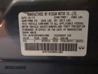 2017 Infiniti Q50 Signature Edition with VIN JN1EV7AP6HM741885, listed as a IAAI auction lot 41049360 with 88,637 mi miles and . Bid and sale history available at DreamBid. Image 9.