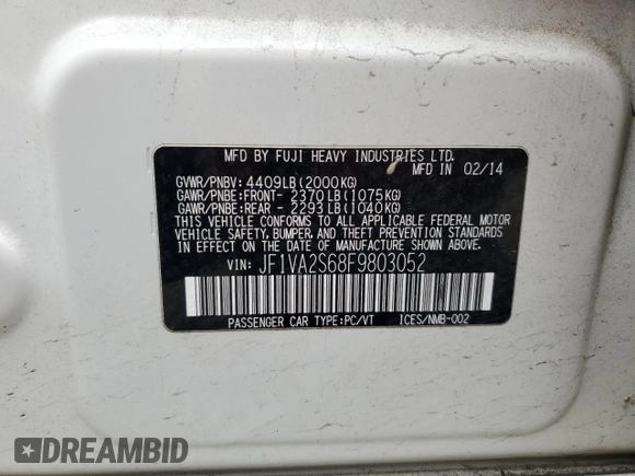2015 Subaru WRX STI Limited with VIN JF1VA2S68F9803052, listed as a Copart auction lot 51482015 with Not provided miles and Salvage title. Bid and sale history available at DreamBid. Image 15.