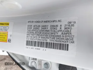 2019 Honda Accord Sedan Sport 1.5T with VIN 1HGCV1F3XKA152792, listed as a IAAI auction lot 39443569 with 48,703 mi miles. Bid and sale history available at carsss.com. Image 9.