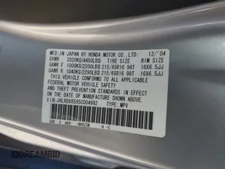 2005 Honda CR-V LX with VIN JHLRD68595C004992, listed as a IAAI auction lot 42074824 with 155,895 mi miles and . Bid and sale history available at DreamBid. Image 9.