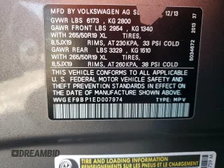 2014 Volkswagen Touareg Lux z VIN WVGEF9BP1ED007974, wystawiony jako Copart lot #82627834 z przebiegiem Nie podano mil oraz Szkoda całkowita • Salvage title. Historia ofert i sprzedaży dostępna na DreamBid. Obrazek 15.