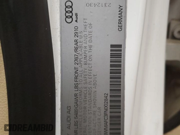 2015 Audi A7 3.0 TDI Premium Plus with VIN WAUWMAFC3FN002842, listed as a Copart auction lot 82123764 with 102,162 mi miles and Clean Title. Bid and sale history available at carsss.com. Image 12.
