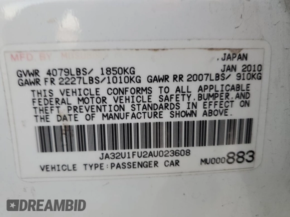 2010 Mitsubishi Lancer DE with VIN JA32U1FU2AU023608, listed as a Copart auction lot 77461714 with 132,895 mi miles and Salvage Title. Bid and sale history available at DreamBid. Image 13.