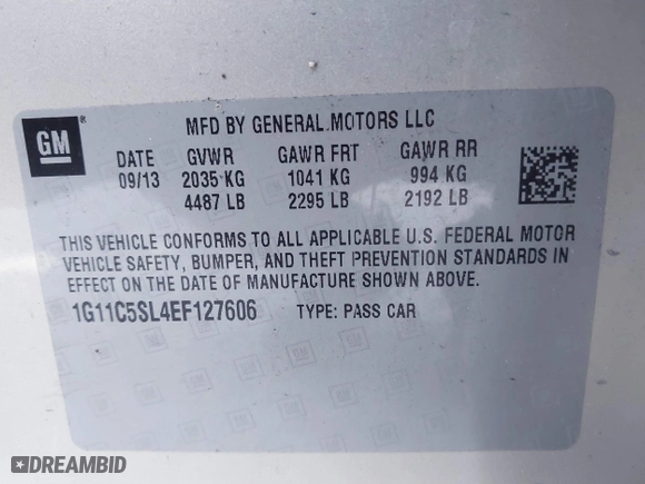 2014 Chevrolet Malibu LT with VIN 1G11C5SL4EF127606, listed as a IAAI auction lot 41822174 with 196,091 mi miles. Bid and sale history available at carsss.com. Image 9.