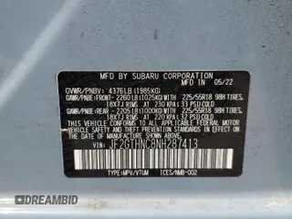 2022 Subaru Crosstrek Limited with VIN JF2GTHNC8NH287413, listed as a Copart auction lot 50107855 with 35,227 mi miles and Salvage Title. Bid and sale history available at carsss.com. Image 14.