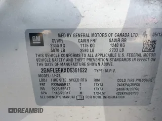 2013 Chevrolet Equinox LT with VIN 2GNFLEEKXD6361622, listed as a IAAI auction lot 42066817 with 156,886 mi miles. Bid and sale history available at carsss.com. Image 9.