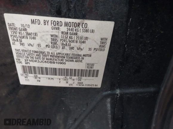 2013 Ford Edge SEL with VIN 2FMDK3JC6DBB10900, listed as a IAAI auction lot 41942567 with 1 mi miles. Bid and sale history available at carsss.com. Image 9.