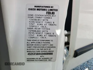2003 Isuzu Axiom с VIN 4S2CE58X434600986, выставлен на аукционе Copart как лот 58079755 с пробегом 75 634 миль миль и Списание • Salvage title. История ставок и продаж доступна на DreamBid. Изображение 13.