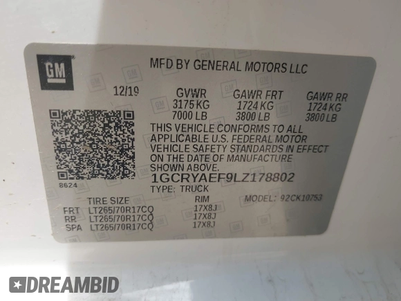 2020 Chevrolet Silverado 1500 Work Truck with VIN 1GCRYAEF9LZ178802, listed as a IAAI auction lot 42223546 with 59,038 mi miles and . Bid and sale history available at DreamBid. Image 9.