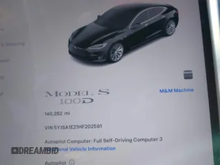 2017 Tesla Model S 100D with VIN 5YJSA1E21HF202591, listed as a IAAI auction lot 41983073 with 140,282 mi miles and . Bid and sale history available at DreamBid. Image 7.