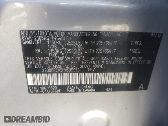 2017 Toyota RAV4 LE with VIN 2T3BFREV5HW595953, listed as a Copart auction lot 70185914 with 82,641 mi miles and Salvage Title. Bid and sale history available at carsss.com. Image 13.