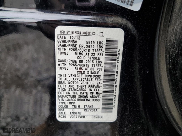 2014 Infiniti QX70 with VIN JN8CS1MW0EM413360, listed as a Copart auction lot 56853934 with 242,661 mi miles and Clean Title. Bid and sale history available at carsss.com. Image 13.