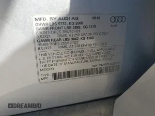 2018 Audi SQ5 Prestige with VIN WA1C4AFY2J2234161, listed as a Copart auction lot 74391484 with 57,817 mi miles and Salvage Title. Bid and sale history available at DreamBid. Image 13.