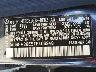 1996 Mercedes-Benz C with VIN WDBHA28E5TF406948, listed as a Copart auction lot 80234944 with 239,256 mi miles and Salvage Title. Bid and sale history available at carsss.com. Image 12.
