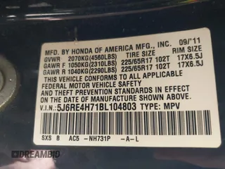 2011 Honda CR-V EX-L with VIN 5J6RE4H71BL104803, listed as a IAAI auction lot 42120972 with 140,020 mi miles and . Bid and sale history available at carsss.com. Image 9.