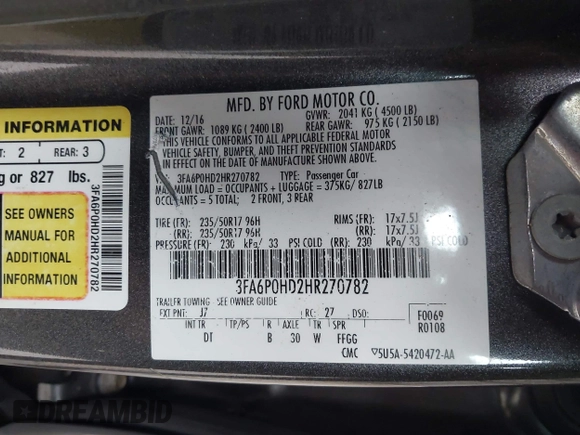2017 Ford Fusion SE z VIN 3FA6P0HD2HR270782, wystawiony jako IAAI lot #42310190 z przebiegiem 107 133 mil mil oraz . Historia ofert i sprzedaży dostępna na DreamBid. Obrazek 9.