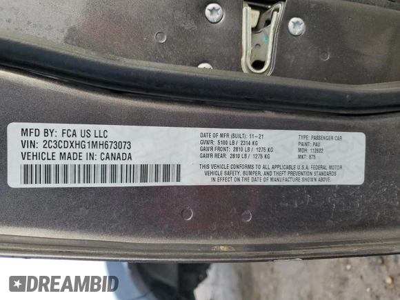 2021 Dodge Charger GT with VIN 2C3CDXHG1MH673073, listed as a Copart auction lot 46887195 with 94,206 mi miles and Salvage Title. Bid and sale history available at DreamBid. Image 15.