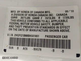 2011 Honda Civic Cpe EX with VIN 2HGFG1B88BH501801, listed as a IAAI auction lot 41993541 with 131,432 mi miles. Bid and sale history available at carsss.com. Image 9.