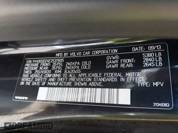 2014 Volvo XC60 R-Design Premier Plus z VIN YV4902DZ4E2537605, wystawiony jako IAAI lot #41126501 z przebiegiem 119 644 mil mil oraz . Historia ofert i sprzedaży dostępna na DreamBid. Obrazek 9.