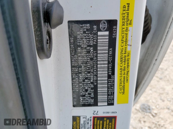 2010 Toyota Camry z VIN 4T1BF3EK9AU528161, wystawiony jako Copart lot #59441395 z przebiegiem 110 663 mil mil oraz Czysty tytuł • Clean title. Historia ofert i sprzedaży dostępna na DreamBid. Obrazek 13.
