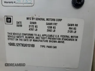 1999 Cadillac Eldorado z VIN 1G6EL12Y7XU615169, wystawiony jako Copart lot #76459744 z przebiegiem Nie podano mil oraz Szkoda całkowita • Salvage title. Historia ofert i sprzedaży dostępna na DreamBid. Obrazek 13.