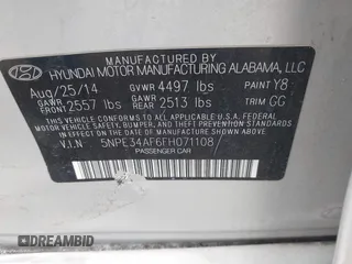 2015 Hyundai Sonata Limited with VIN 5NPE34AF6FH071108, listed as a IAAI auction lot 41946732 with 151,120 mi miles and . Bid and sale history available at carsss.com. Image 9.