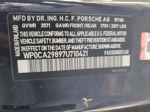 2007 Porsche Boxster with VIN WP0CA29897U710421, listed as a Copart auction lot 75128024 with 0 mi miles and Salvage Title. Bid and sale history available at carsss.com. Image 13.