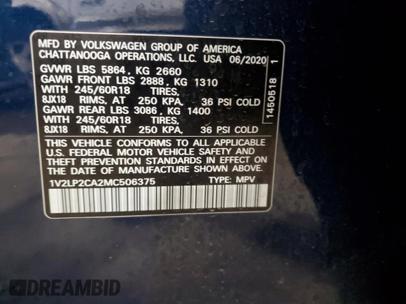 2021 Volkswagen Atlas SE z VIN 1V2LP2CA2MC506375, wystawiony jako Copart lot #88529915 z przebiegiem 50 550 mil mil oraz Szkody całkowita. Historia ofert i sprzedaży dostępna na DreamBid. Obrazek 14.
