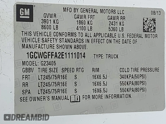 2014 Chevrolet Express Cargo Van with VIN 1GCWGFFA2E1111014, listed as a IAAI auction lot 42190194 with 97,172 mi miles. Bid and sale history available at carsss.com. Image 9.