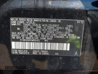 2012 Toyota RAV4 Limited with VIN 2T3DK4DV4CW066463, listed as a IAAI auction lot 42011249 with 218,526 mi miles. Bid and sale history available at carsss.com. Image 9.