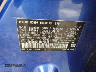 2016 Honda Fit EX with VIN JHMGK5H71GX029501, listed as a Copart auction lot 58516865 with 181,812 mi miles and Salvage title. Bid and sale history available at DreamBid. Image 12.